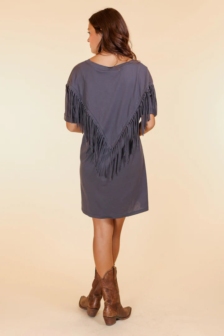 Just Leave Her Wild Fringe T-Shirt Dress